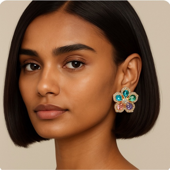 Saks of 5th Luxe Crystal Flower Stud Earrings - Picture 1 of 16